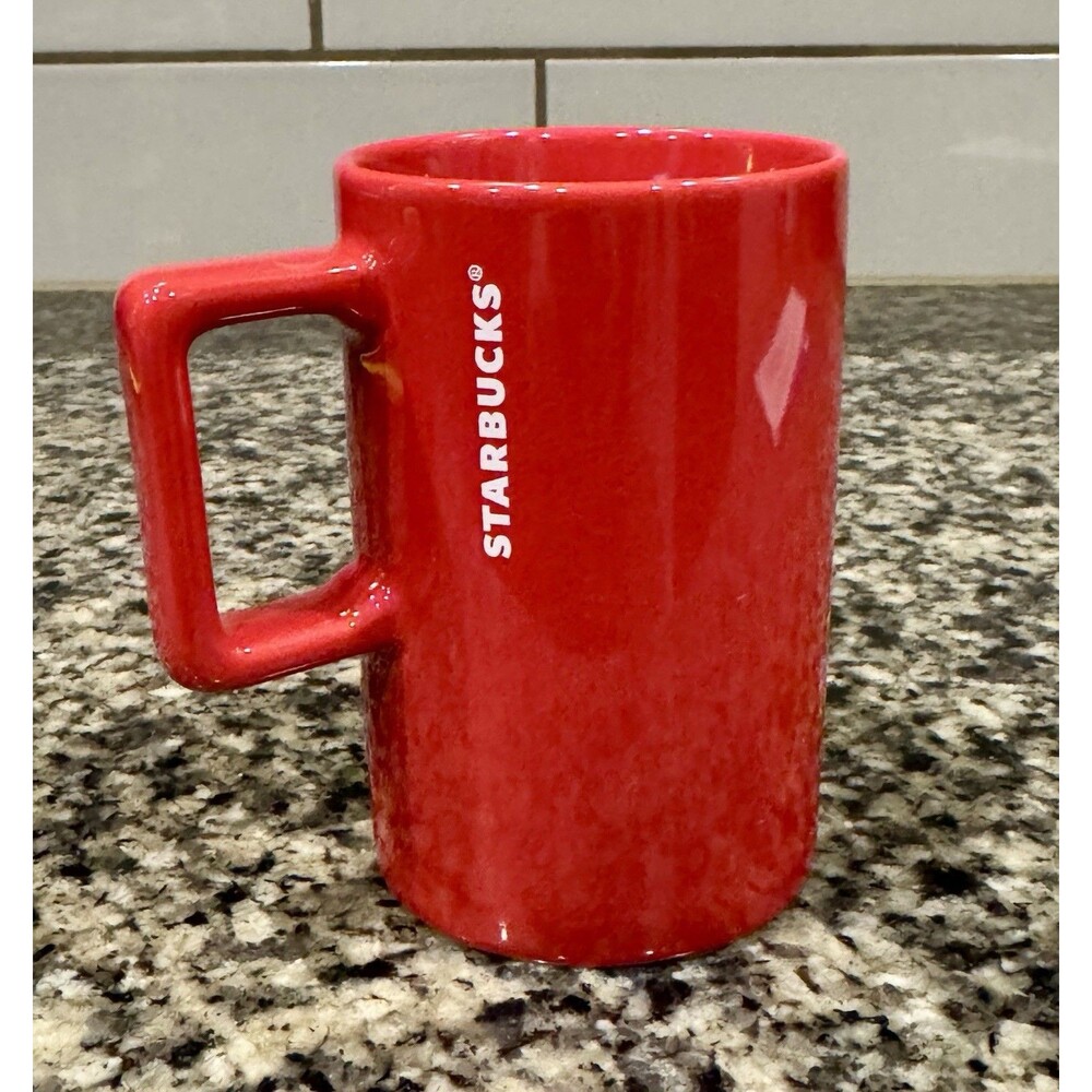 STARBUCKS 2018 Red Coffee Mug 10 oz Ceramic Tall Coffee Square Handle Tea Cup